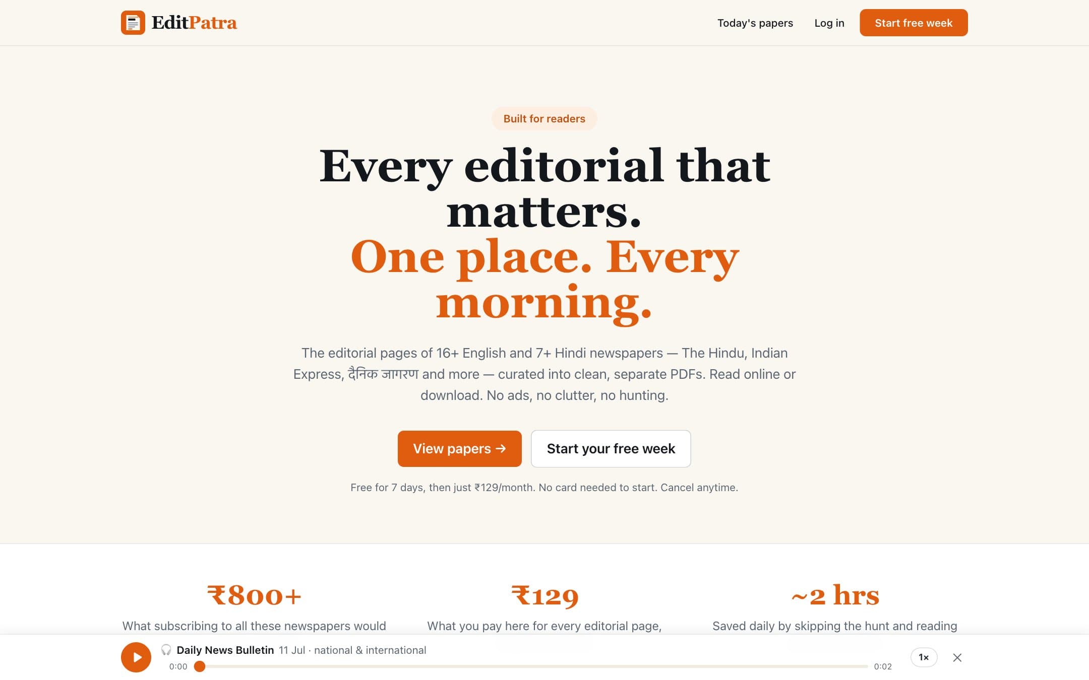 EditPatra landing page — every editorial that matters