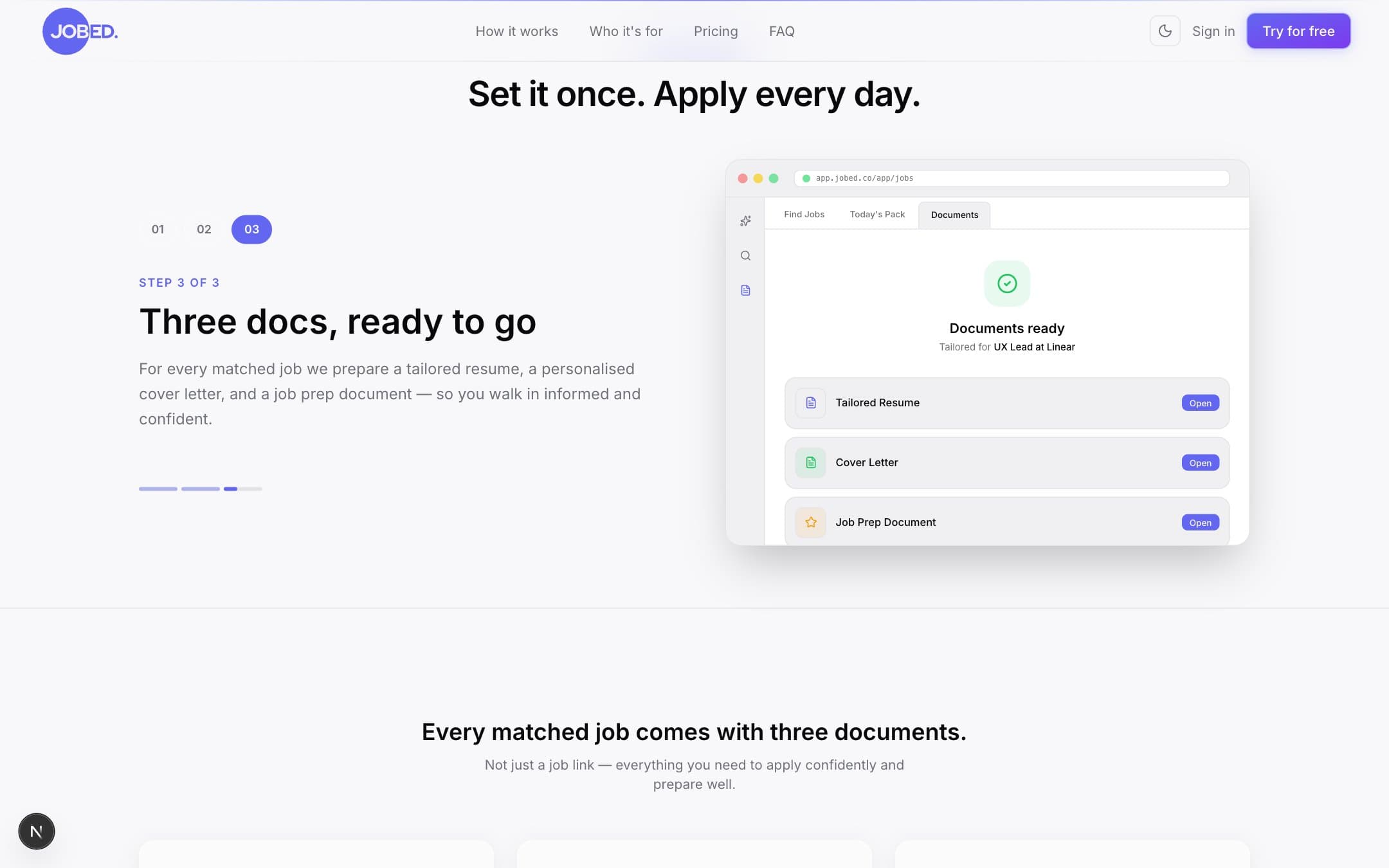 Jobed — tailored documents ready for every matched job